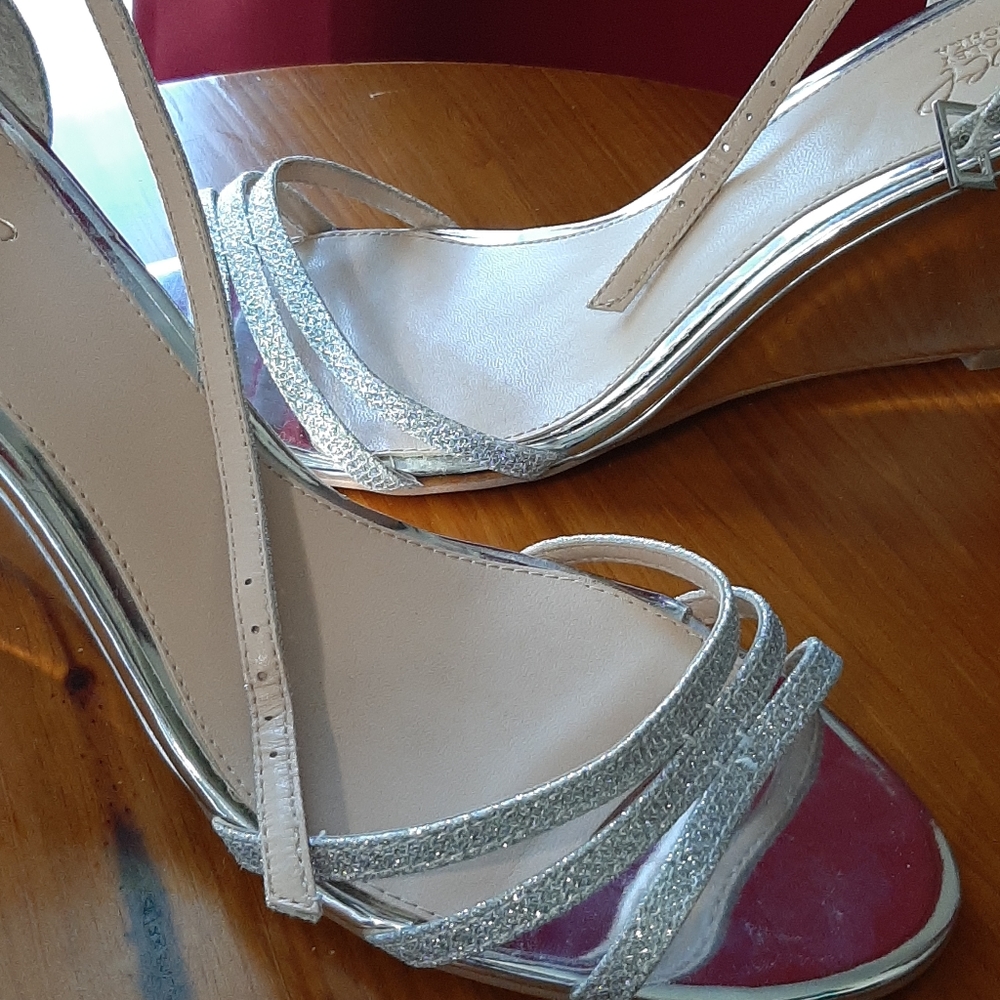 Sparkly Silver Wedge Heels